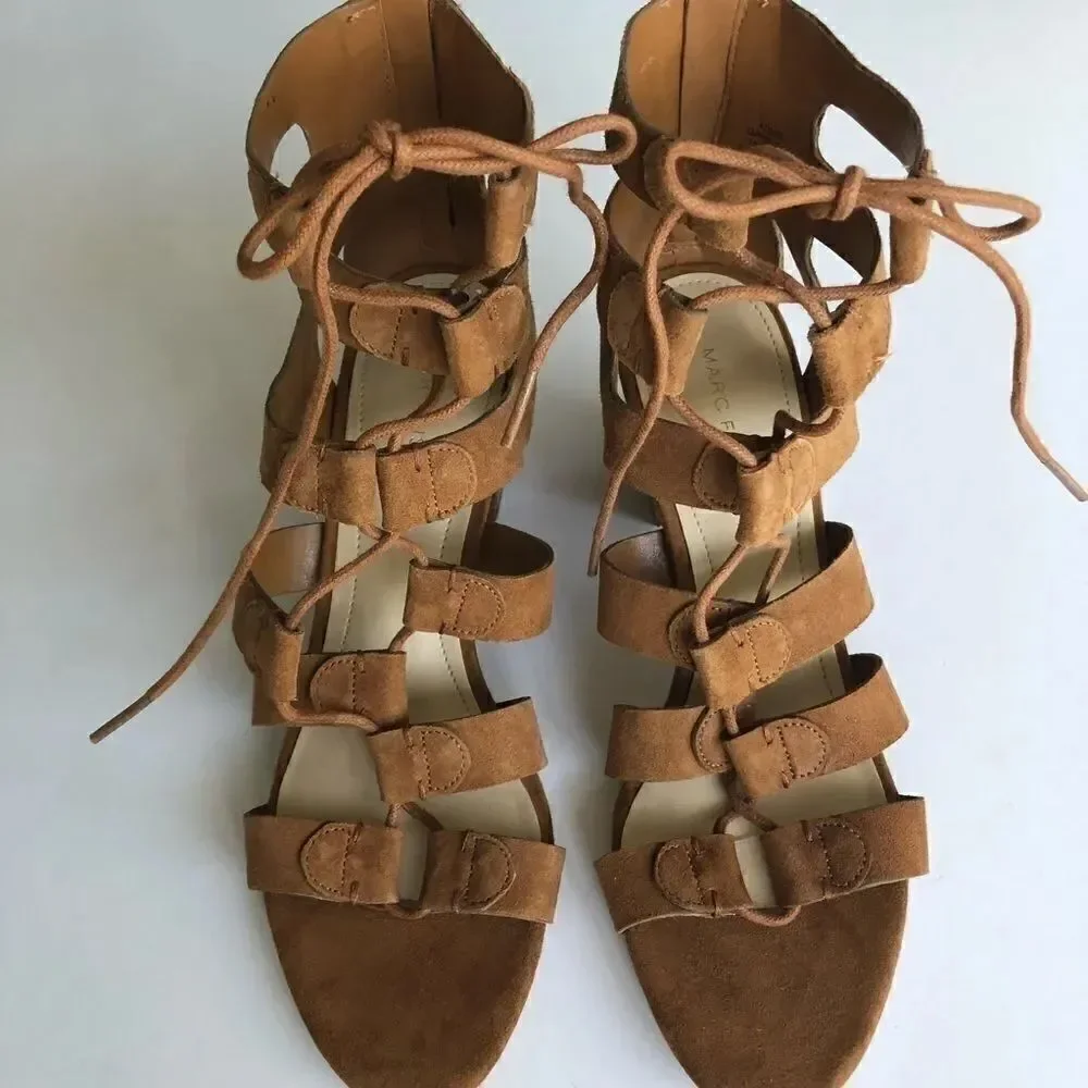MARC FISCHER SUEDE LACE-UP BLOCK HEEL SANDAL